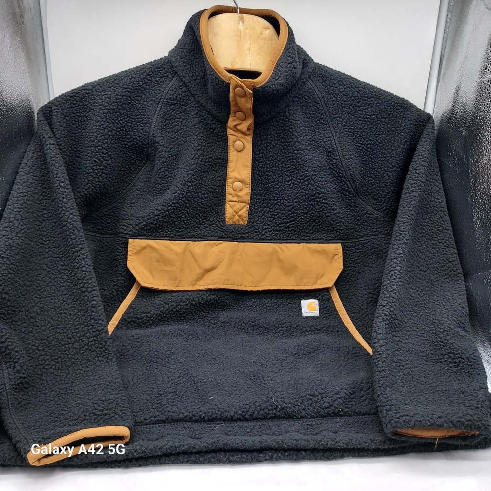 Carhartt Womens XL Black Sherpa Fleece Pullover Snap Mock Neck OJ4991-W Relaxed